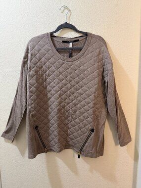 Quilted Front Knit Top Taupe Size L